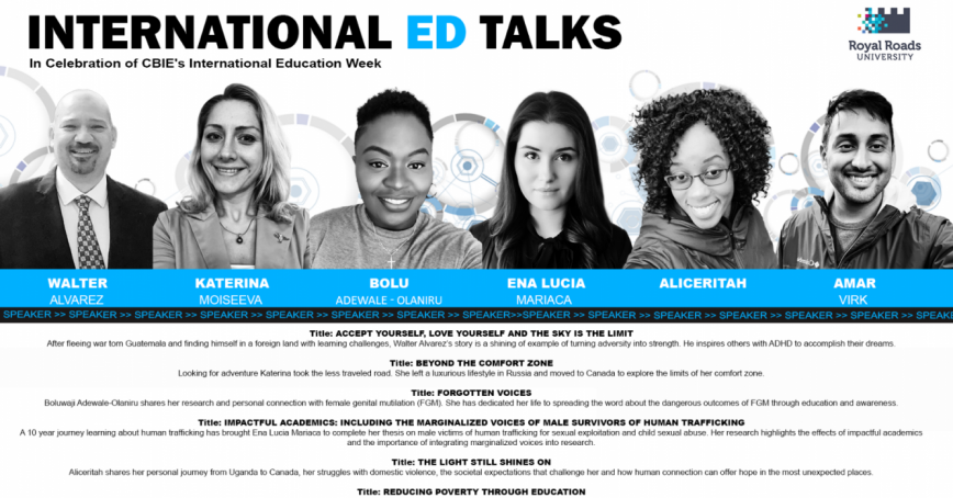 A poster of the six student International Ed Talk speakers.
