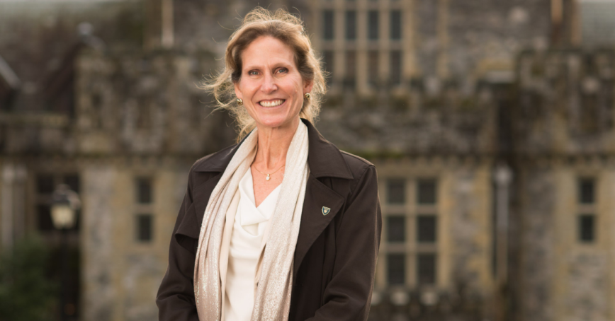 Jenn Walinga stands in front of Hatley Castle.