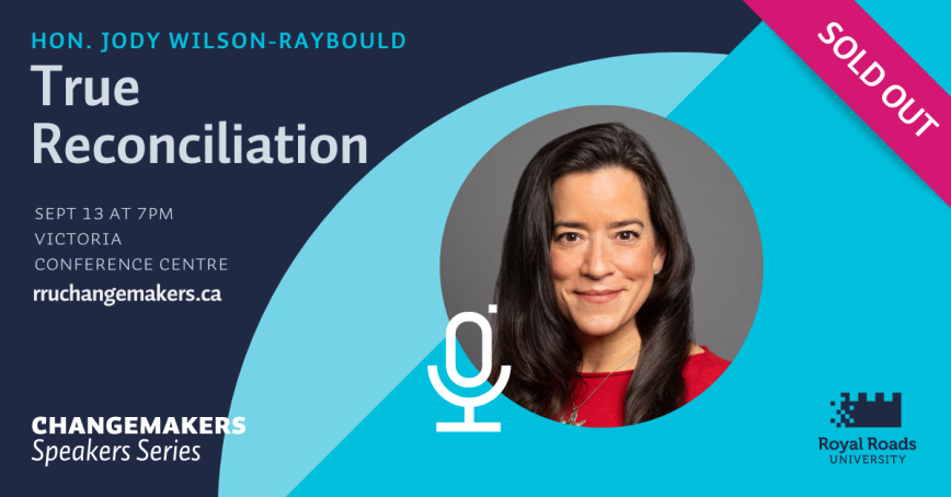 Graphic promoting an upcoming speaking event for the Hon. Jody Wilson-Raybould with a "sold out" banner.