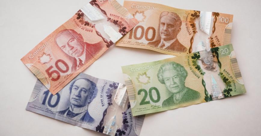 Assortment of Canadian money in a range of denominations