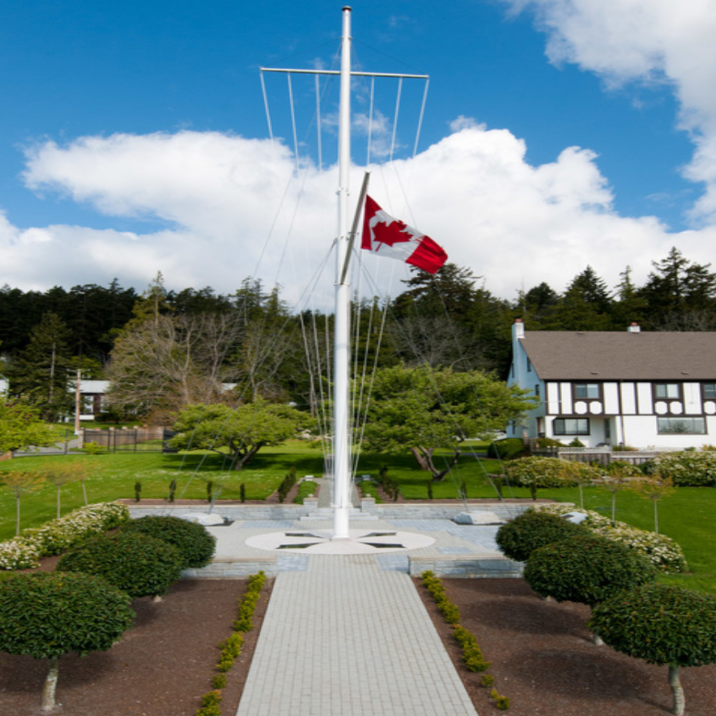 The Royal Roads Mast and Memorial Plaza.