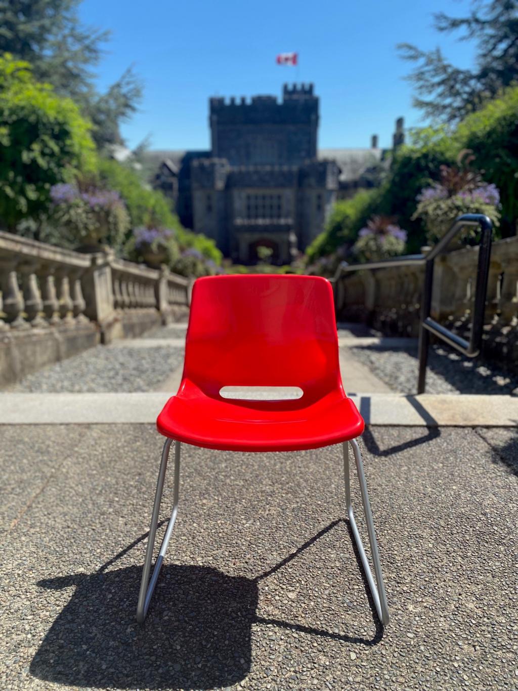 #seats4survivors red chair at Royal Roads University