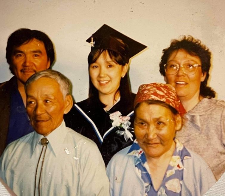 Elaine Uppahuak-Prusky and her family on her high school graduation day