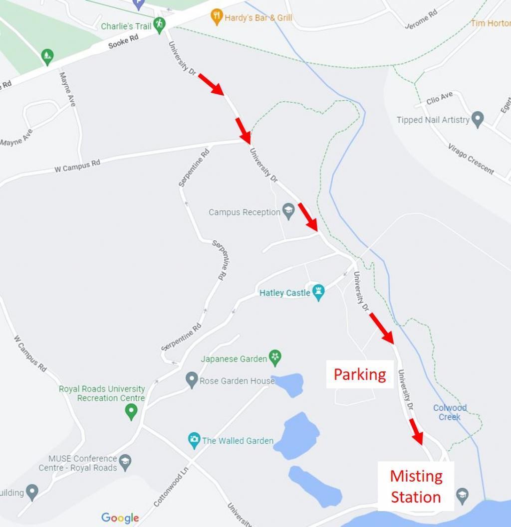 A map to the misting station at RRU