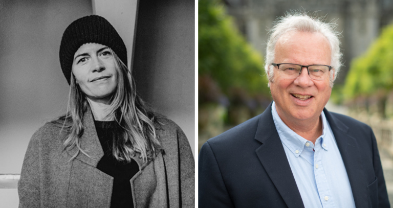 Side-by-side images of head shots of Jenna Hills and Scott Richardson.