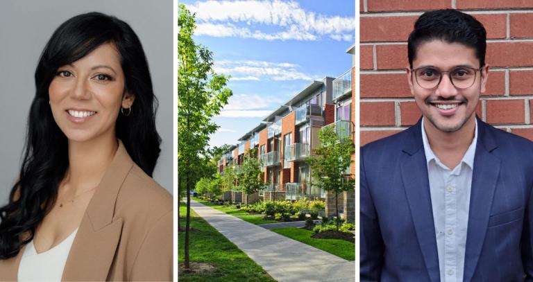 From left to right: Runa Das, a picture of an apartment building with grass and trees, Jofri Issac