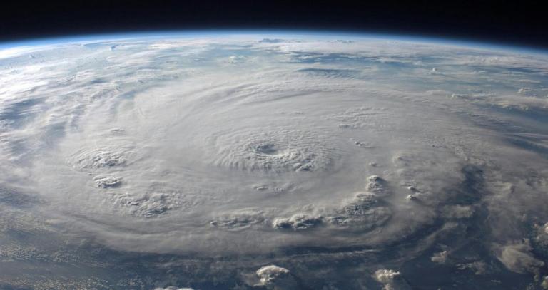 A picture of a gathering storm on Earth taken from space