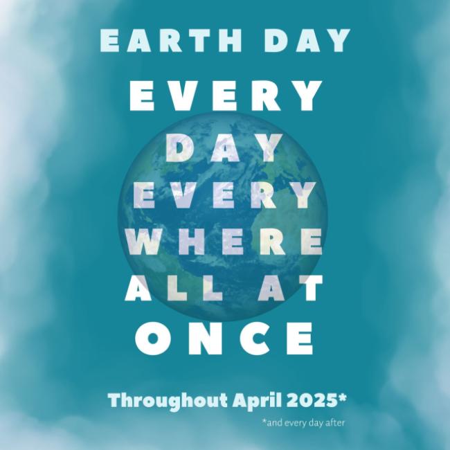 Earth month poster with image of earth and clouds under text