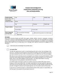 Student acknowledgement unpaid WIL risk and responsibility